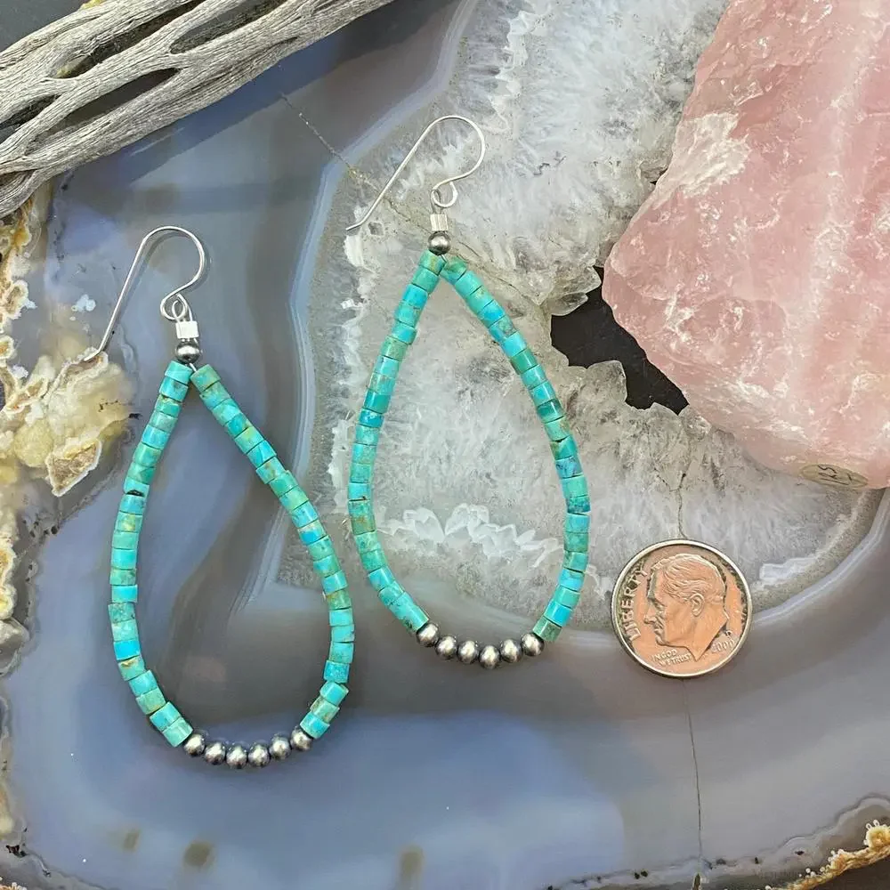 Sterling Turquoise Beads and Navajo Pearl Beads Hoop Earrings For Women - Picture 8 of 10